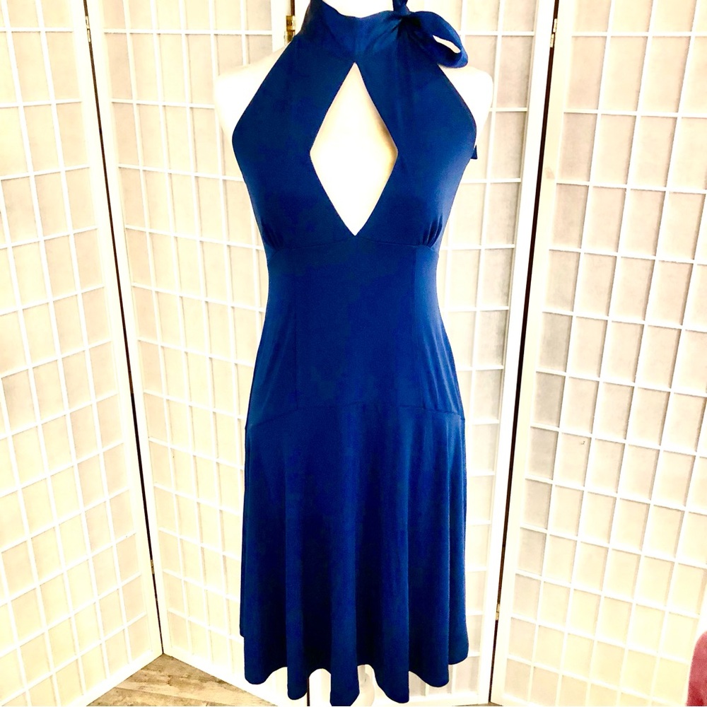 MODA INTERNATIONAL Sexy royal blue neck tie dress. Unbelievable color. Sz small